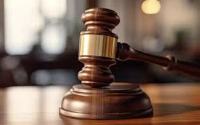 A close-up photograph of a polished wooden gavel resting on its sound block on a table. The background is softly blurred, highlighting the gavel as a universal symbol of the legal system and judicial authority.