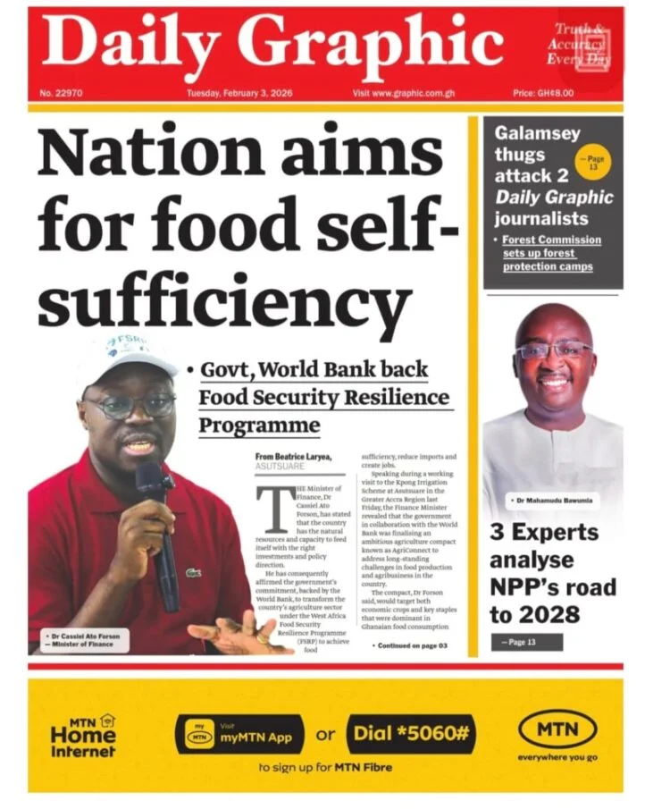 Ghana’s Tuesday Morning Briefing: A Roundup of National Newspaper Front Pages for February 3, 2026