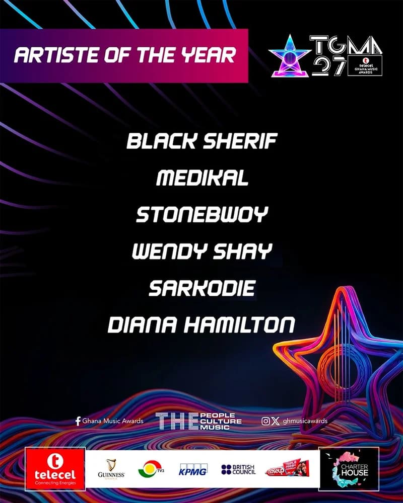27th Telecel Ghana Music Awards Nominees Unveiled: Black Sherif, Gyakie, and Rising Stars Lead the Charge
