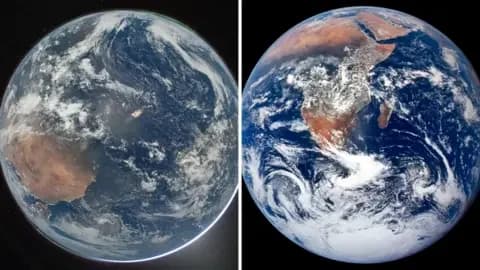 NASA Images of Earth taken from the Moon in 1972 (left) and 2026