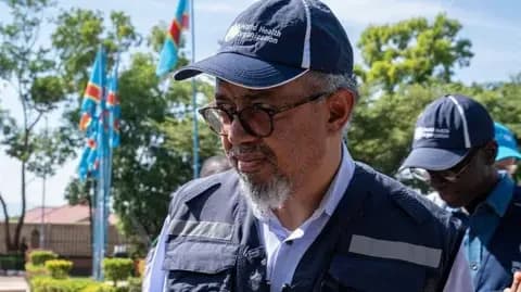 AFP via Getty Images World Health Organization head Tedros Adhanom Ghebreyesus in Bunia, eastern DR Congo. Photo: 30 May 2026