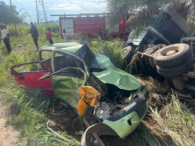 Multiple Injured as Container Truck Collides with Fuel Tanker and Taxi on Accra-Kumasi Highway