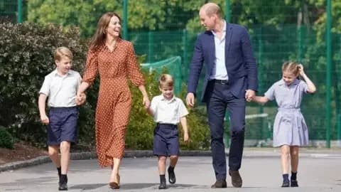 PA Media Prince George starting at Lambrook School in 2022 with Louis and Charlotte. Pictured with their parents the Prince and Princess of Wales