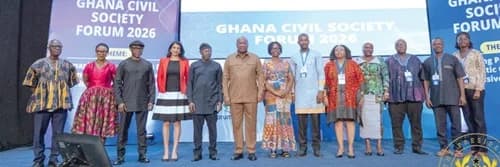 President John Dramani Mahama (6th from left) with other dignitaries at the Ghana Civil Society Forum 2026