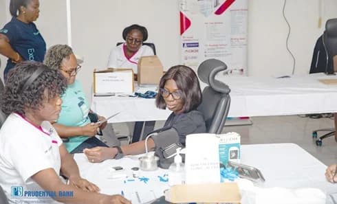 Staff of Prudential Bank undergoing health screening