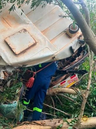 Firefighters rescue trapped driver after tanker veers off Accra–Kumasi Highway