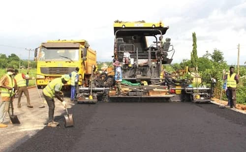 Workers of China Jiangxi Engineering Ghana Limited working on a section of the Nkwanta-Oti Damango section of the upgrading of the Eastern Corridor Road