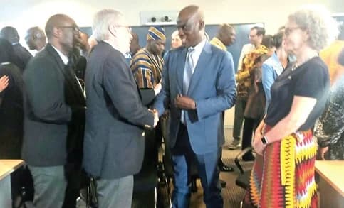 Haruna Iddrisu (2nd from right), Minister of Education, in a handshake with Dr Rob Taliercio, Division Director (World Bank) Ghana, Liberia and Sierra Leone, at the Ghana and Regional Foundational Learning Evidence and Implementation Support Day