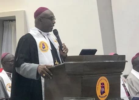 Most Rev. Prof. Johnson Kwabena Asamoah-Gyadu, Presiding Bishop, the Methodist Church Ghana, addressing the conference