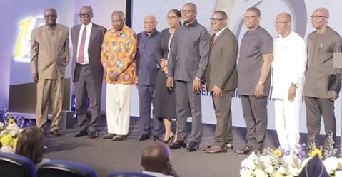 Dr John Abdulai Jinapor (5th from right), Minister of Energy and Green Transition; Emeafa Hardcastle (6th from right), Chief Executive Officer of Petroleum Commission, and other dignitaries after the unveiling of the Petroleum Commission @15 anniversary logo. Picture: EDNA SALVO KOTEY