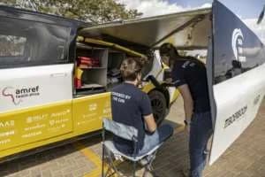 It carries testing kits for tuberculosis, cooled storage for vaccines, X-ray machines, and an ultrasound scanner. By SIMON MAINA (AFP)