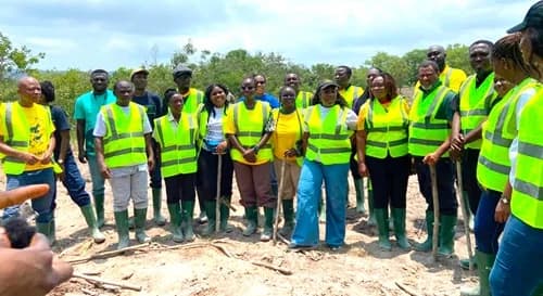 Georgina Fiagbenu (6th from left), acting General Manager for Sustainability and Shared Value, MTN Ghana, and other staff members at the tree planting exercise