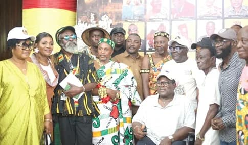 Gladys Binney (2nd from left), Founder, Ghana Legends Awards, with Asiedu Amega (5th from left), CEO, Amega Herbal Bitters, Nana Ofisibidi Adeamodru Kaakyere Kwame Appiah (4th from left), executive director, Ghana Legends Awards, and some musicians and actresses after the launch.Picture: BENEDICT OBUOBI