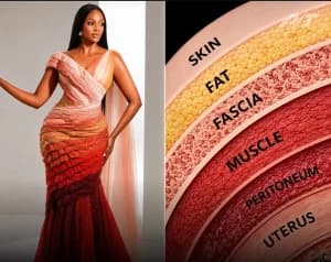 Miss World Uganda Elle Muhoza Captivates Global Audience with Viral 'C-Section' Inspired Gown "The Layers of Life"