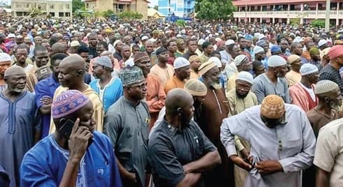 Mourners congregate at the Anbariya Islamic Institute in Tamale to offer special prayers (Janazah) for the late Sheikh Saeed Zakaria