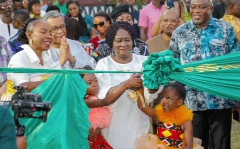 Vice-President Professor Naana Jane Opoku‑Agyemang cutting the ribbon to open the Ghana Garden and Flower Show 2026. Picture: ELVIS NII NOI DOWUONA