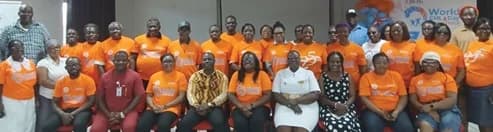 CMLAG and The Max Foundation officials, health professionals, patients and other participants after the World CML Day celebration at the Bukom Boxing Arena in Accra.