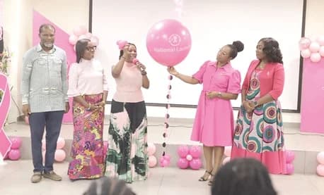 Prof. Dr Grace Ayensu-Danquah (3rd from left), Deputy Minister of Health; Caroline Reindorf Amissah (2nd from right), Deputy Director-General, Ghana Health Service; Dr Josephine Nsaful (2nd from left), President, Breast Society of Ghana, with other dignitaries launching the Breast Cancer Awareness Month-Pinktober 2026. Picture: EDNA SALVO KOTEY