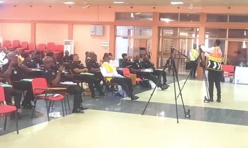 Some police officers undergoing training on the Traffitech-GH system