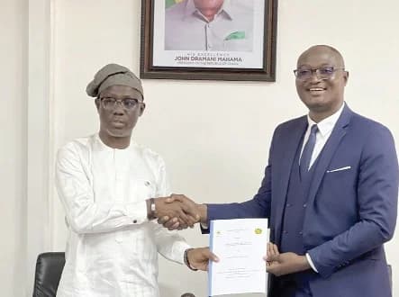 Ziblim Alhassan Betintiche (left), Executive Director, GhLA, and Chief Hissan Siita Sofo,President and Founder, AfYEF, displaying the signed MoU