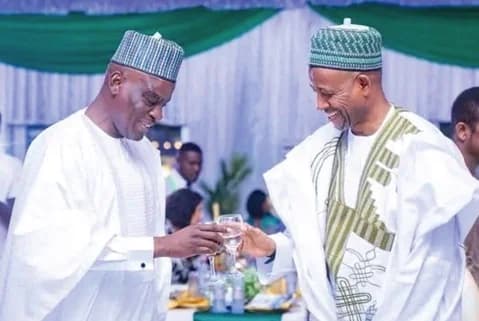 Shehu Ilu Barde (right), Nigerian High Commissioner to Ghana, proposing a toast to Haruna Iddrisu, Minister of Education