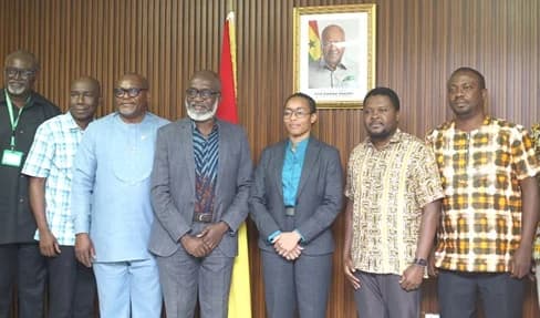Dr Zanetor Rawlings (3rd from right), Minister of Environment, Science and Technology, with Prof. Samuel Boakye Dampare (middle), Director-General, Ghana Atomic Energy Commission; Dr Joseph Bremang (2nd from right), Director, Ghana Space Science and Technology Institute, and other members from the Ghana Atomic Energy after the press engagement. Picture: BENEDICT OBUOBI