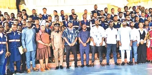 Officials of the Energy Commission, the Ghana Standards Authority and the Ghana National Fire Service with some of the newly certified electrical wiring professionals