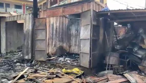 Kasoa residents pelt firefighters with stones after fire destroys 15 shops