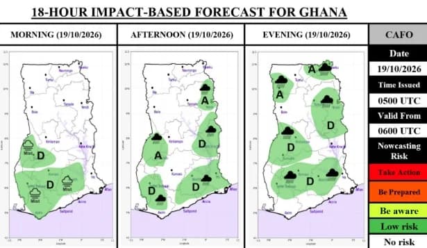 Ghana Meteo forecasts localised rain, thunderstorms across middle, transition and northern sectors