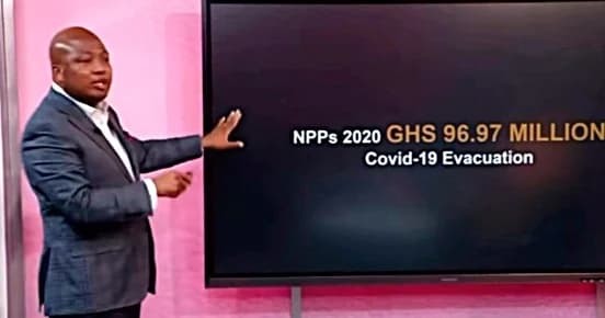 Samuel Okudzeto Ablakwa, Minister of Foreign Affairs, doing a PowerPoint presentation on the South African evacuation expenditure