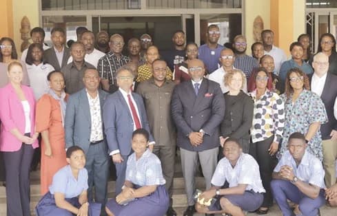 Phil S. Agbeko (4th from right), Chief Executive Officer of Hilltop Global Group; Karen McBride (left), Executive Director of Community Colleges for International Development; Professor Ben Q. Honyenuga (3rd from left), Vice-Chancellor of Ho Technical University, with other dignitaries and participants during the ceremony Picture: EDNA SALVO KOTEY