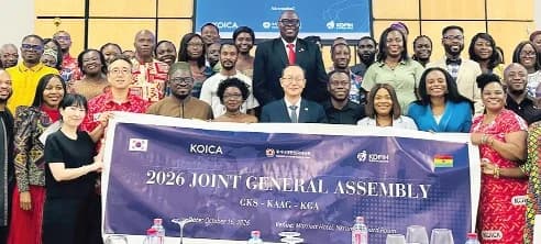 Park Kyongsig (arrowed), Ambassador of the Republic of Korea to Ghana, with participants in the 2026 joint General Assembly
