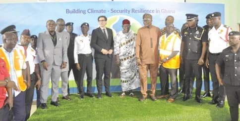 Frederick Landshoft (middle), the German Ambassador; Kosi Zu-Cudjoe (4th from left), Volta Regional Director of EPA; Togbi Agbesi Awusu (6th from right), Awadada of Anlo, and some of the participants