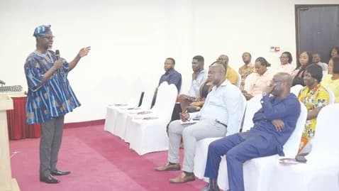 Alexander Nketia (left), Director, Product Development and Investment, Ghana Tourism Authority, addressing participants in the GTA stakeholder engagement on animal welfare. Picture: BENEDICT OBUOBI