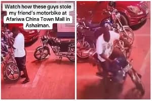 China Mall CCTV captures theft of parked motorcycle in Ashaiman