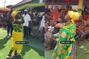 Nana Afua Kumiwaa Asare I performs traditional dance at Awukugua Ohum Festival