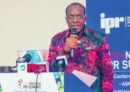 Alban Sumana Kingsford Bagbin (inset), Speaker of Parliament, addressing members of the Institute of Public Relations in Koforidua
