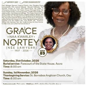 Grace Nortey funeral rites scheduled for October 31 at State House