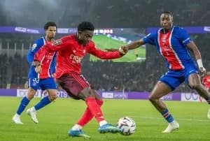 Ernest Nuamah features in Olympique Lyonnais's 2-0 loss to Paris Saint-Germain
