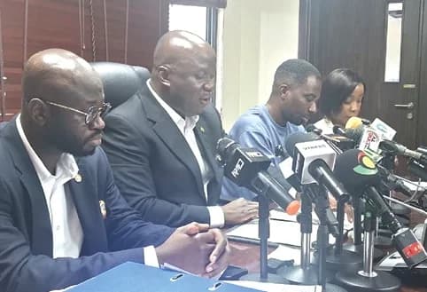 Samuel Abdulai Jinapor (2nd from left), Minority Ranking Member, Parliament’s Committee on Foreign Affairs, addressing the press conference