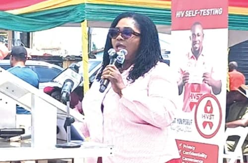 Dr Agnes Naa Momo Lartey, Minister for Gender, Children and Social Protection and MP for the Krowor Constituency, speaking at the breast cancer and HIV screening medical outreach organised by the Ghana AIDS Commission in collaboration with the Lordina Foundation