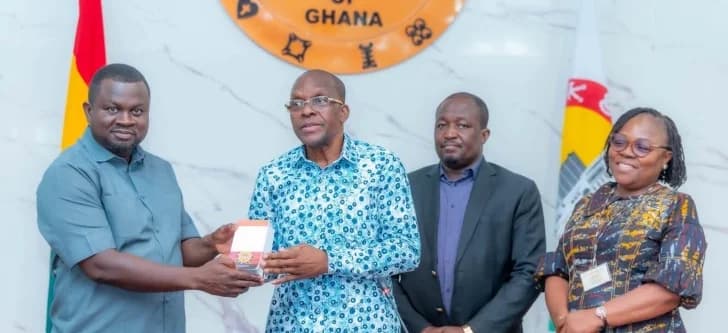 Alban Bagbin (3rd from right), Speaker of Parliament, presenting the Code of Conduct for Members of Parliament to Mr Dwumfour, GJA President