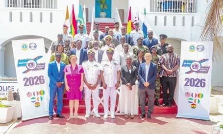Participants in the launch of Exercise Grand African NEMO, a multinational maritime security exercise in the Gulf of Guinea